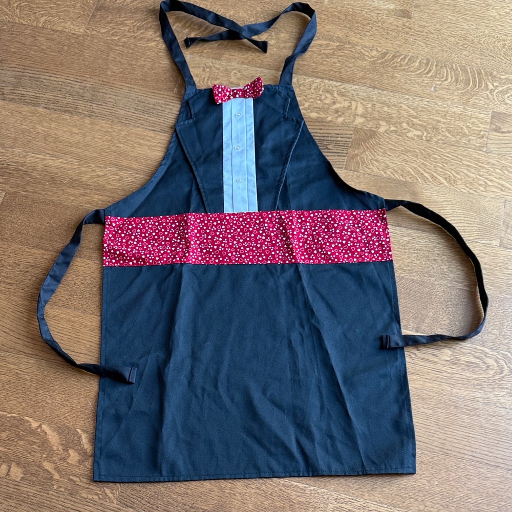 Tuxedo Black Apron with Red Polka Dot Accents